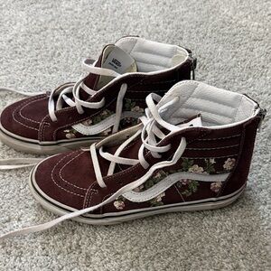 Vans Kids High-Top Floral Skate Shoes - Burgundy & White